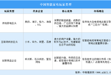 2026年中国智能家电行业玩家类型及重点企业业务布局分析（图）