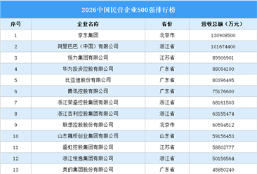 2026中国民营企业500强排行榜（附完整榜单）