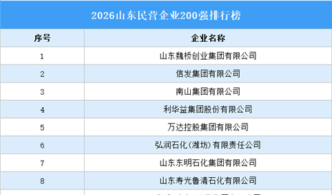 2026山东民营企业200强排行榜（附完整榜单）