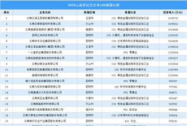 2026云南省民营企业100强排行榜（附完整榜单）