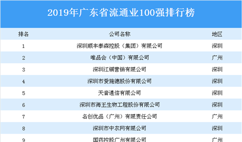 2019年广东省流通业100强排行榜