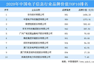 2020年中国电子信息行业品牌价值TOP10排行榜