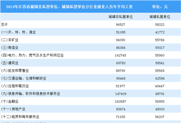 2019年江苏省城镇非私营单位和城镇私营单位就业人员年平均工资情况分析