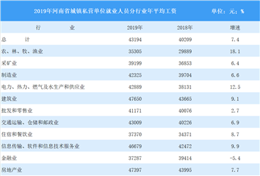 2019年河南省城镇私营单位就业人员年平均工资情况分析（图）