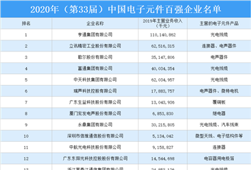 2020年中国电子元件百强企业排行榜