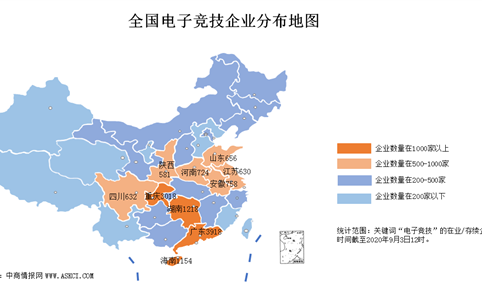 2020年中国最新电子竞技相关企业分布格局分析（附企业地图）