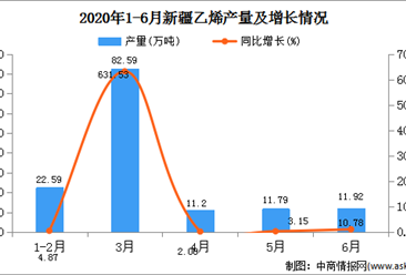 2020年1-6月新疆乙烯产量为69.03万吨  同比增长4.58%