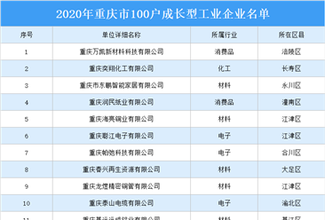 2020年重庆市100户成长型工业企业名单出炉（附完整名单）