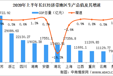 2020年上半年长江经济带11省市经济PK：湖北上海GDP增速负增长（图）