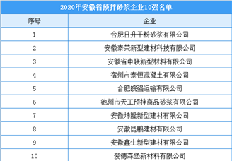 2020年安徽省预拌砂浆企业10强排行榜