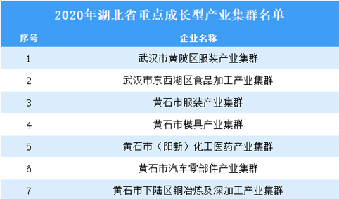 2020年湖北省重点成长型产业集群名单（附名单）