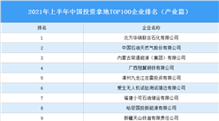 产业地产投资情报：2021年上半年中国投资拿地TOP100企业排行榜（产业篇）