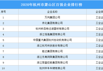 2020年杭州市萧山区百强企业排行榜