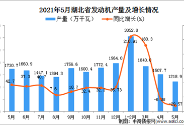 2021年5月湖北省发动机产量数据统计分析
