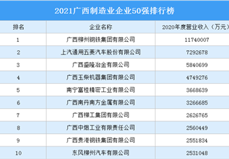 2021广西制造业企业50强排行榜（附完整榜单）