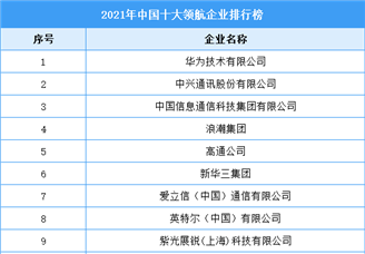 2021年中国十大领航企业排行榜（附完整榜单）