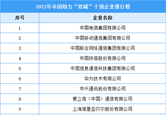 2021年中国助力“双碳”十强企业排行榜（附完整榜单）