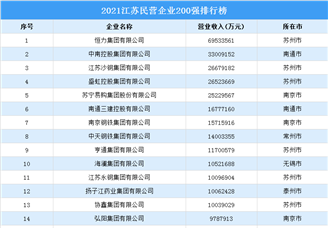 2021江苏民营企业200强排行榜（附榜单）