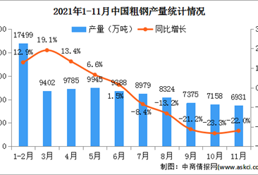 2021年11月中国粗钢产量6931万吨 同比下降22%（图）
