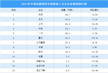 2021年中国品牌商用车销量前十五名企业集团排行榜