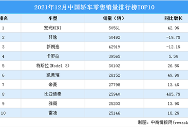 2021年12月中国轿车销量排行榜TOP10（附榜单）