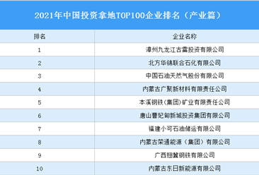 产业地产投资情报：2021年中国投资拿地TOP100企业排行榜（产业篇）