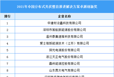 2021年中国分布式光伏整县推进解决方案卓越创新奖榜单