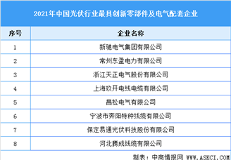 2021年中国光伏行业最具创新零部件及电气配套企业榜单