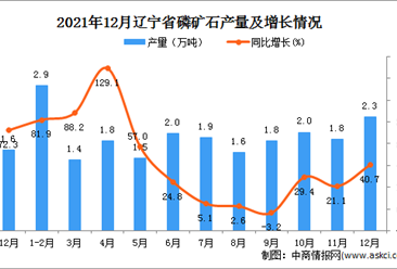 2021年1-12月辽宁省磷矿石产量数据统计分析