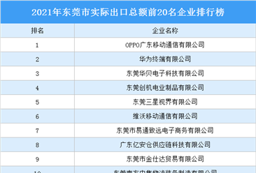 2021年东莞市实际出口总额前20名企业排行榜（附榜单）