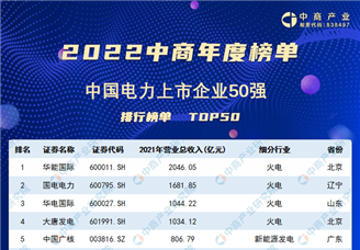 2022年中国电力上市公司营业收入排行榜（附榜单）
