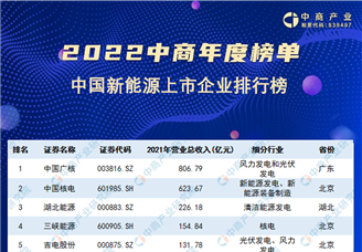 2022年中国新能源上市公司营业收入排行榜（附榜单）