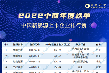 2022年中国新能源上市公司营业收入排行榜（附榜单）