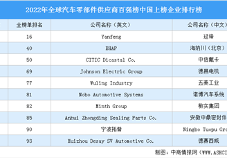 2022年全球汽车零部件供应商百强榜中国上榜企业排行榜