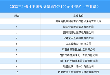 产业投资情报：2022年1-6月中国投资拿地TOP100企业排行榜（产业篇）