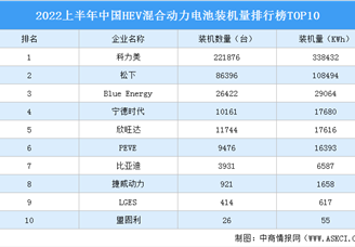2022上半年中国HEV混合动力电池装机量排行榜TOP10