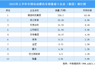 2022年上半年中国电动摩托车销量前十企业（集团）排行榜（附榜单）