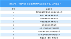 产业投资情报：2022年1-7月中国投资拿地TOP100企业排行榜（产业篇）