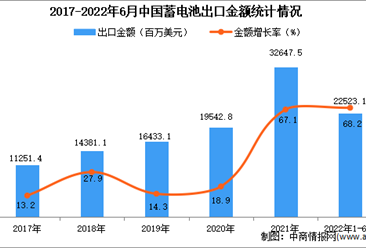 2022年1-6月中國蓄電池出口數據統計分析