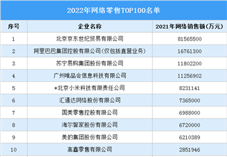 2022年网络零售TOP100名单（图）
