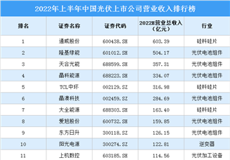 2022年上半年中国光伏上市公司营业收入排行榜（附榜单）