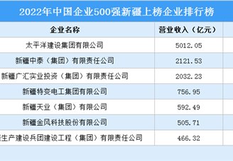 2022年中国企业500强新疆上榜企业排行榜（附榜单）