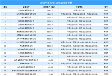 盘点：山东地区500强企业（2022）