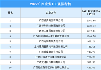 2022广西企业100强排行榜（附完整榜单）