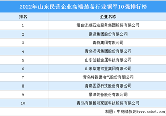 2022年山东民营企业高端装备行业领军10强排行榜（附榜单）
