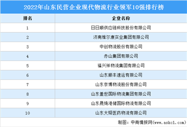 2022年山东民营企业现代物流行业领军10强排行榜（附榜单）
