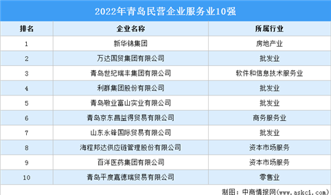 2022年青岛民营企业服务业top10排行榜