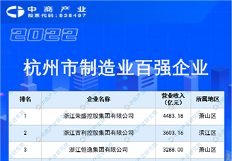 2022杭州市制造业百强企业榜单（图）