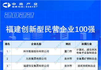 2022福建省创新型民营企业100强榜单（附榜单）