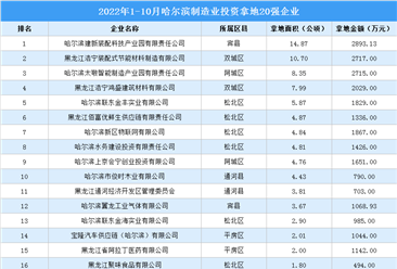产业招商情报：2022年1-10月哈尔滨制造业投资拿地20强企业